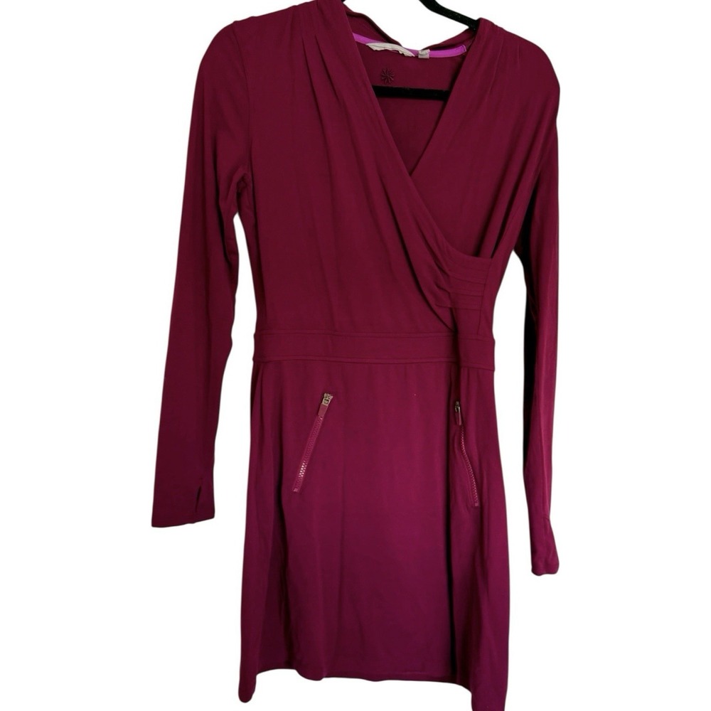Athleta Purple Knit Long Sleeve Wrap Dress V-Neck Short Regular Size S